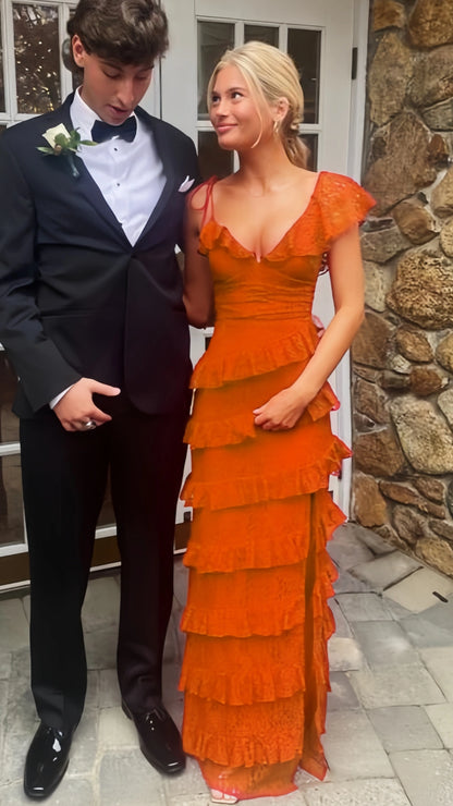 Sexy Lace Red Long Prom Dresses Evening Dress With Slit,AST2073