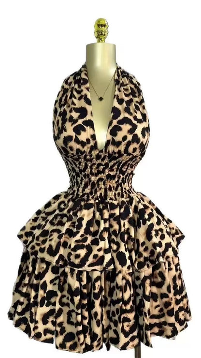 Sexy Leopard Chiffon Halter Homecoming Party Dresses,AST1981