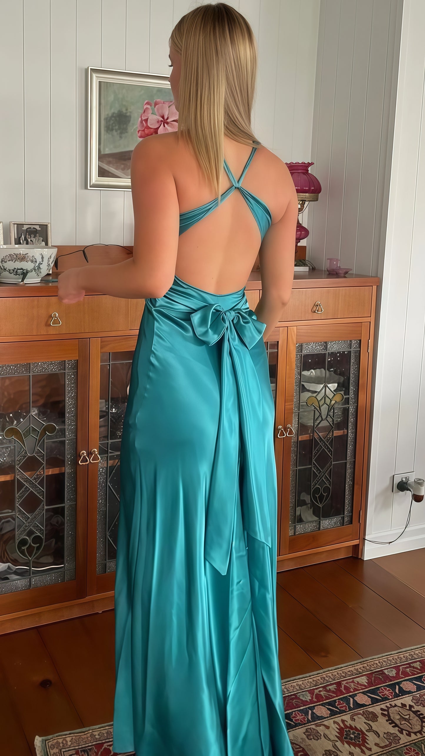 Sexy Open Back Mermaid Party Dress, Silk Satin Gala Prom Dress,AST1676