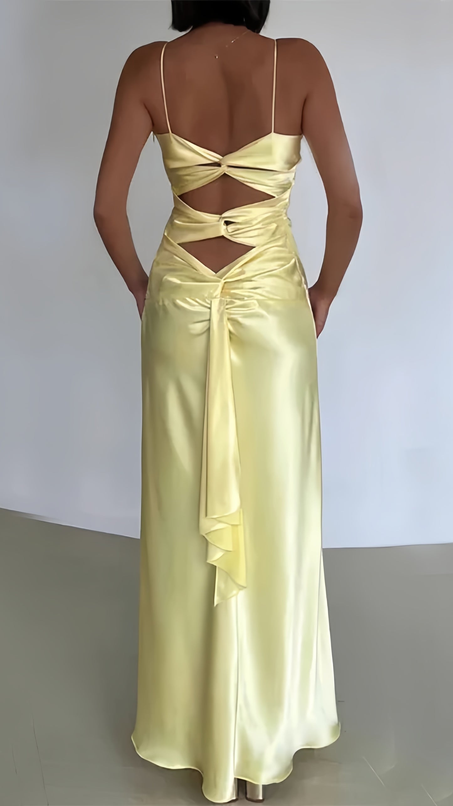 Pastel Yellow V-Neck Prom Dresses Long Party Evening Dress,AST2079