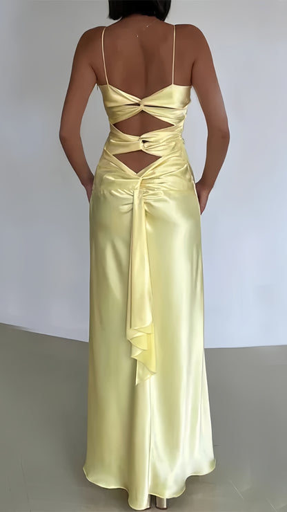 Pastel Yellow V-Neck Prom Dresses Long Party Evening Dress,AST2079