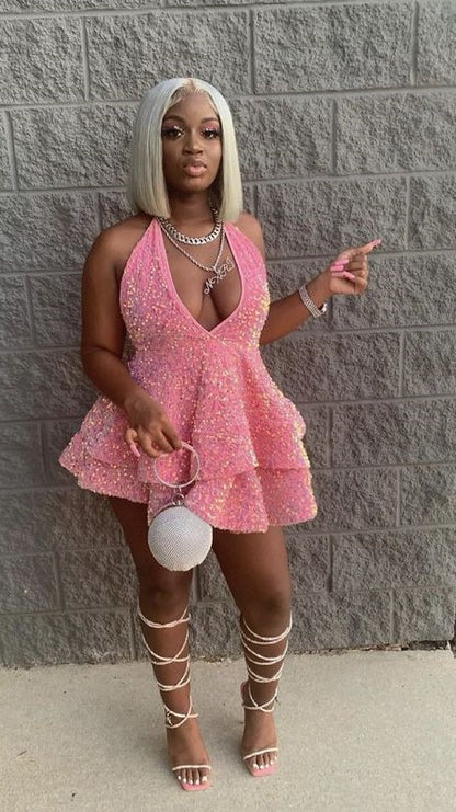 Sexy V-neck Sequin Homecoming Dresses Mini Party Dress, AST2051