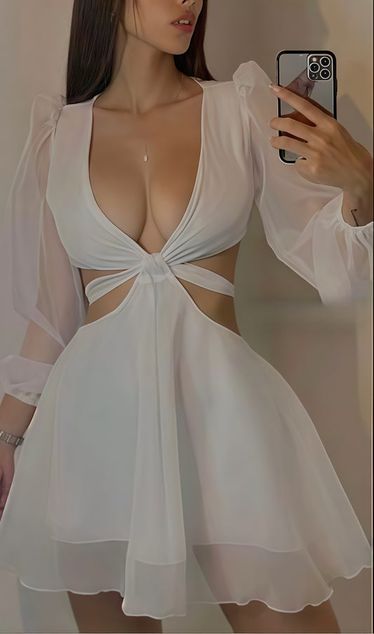 Sexy White Chiffon Homecoming Dresses Long Sleeves Short Party Dress,AST1910