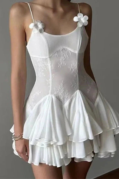 Sexy White Ruffle Homecoming Dresses Spaghetti Straps Party Dresses Bali Holiday Beach Dress,AST2140