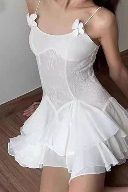 Sexy White Ruffle Homecoming Dresses Spaghetti Straps Party Dresses Bali Holiday Beach Dress,AST2140