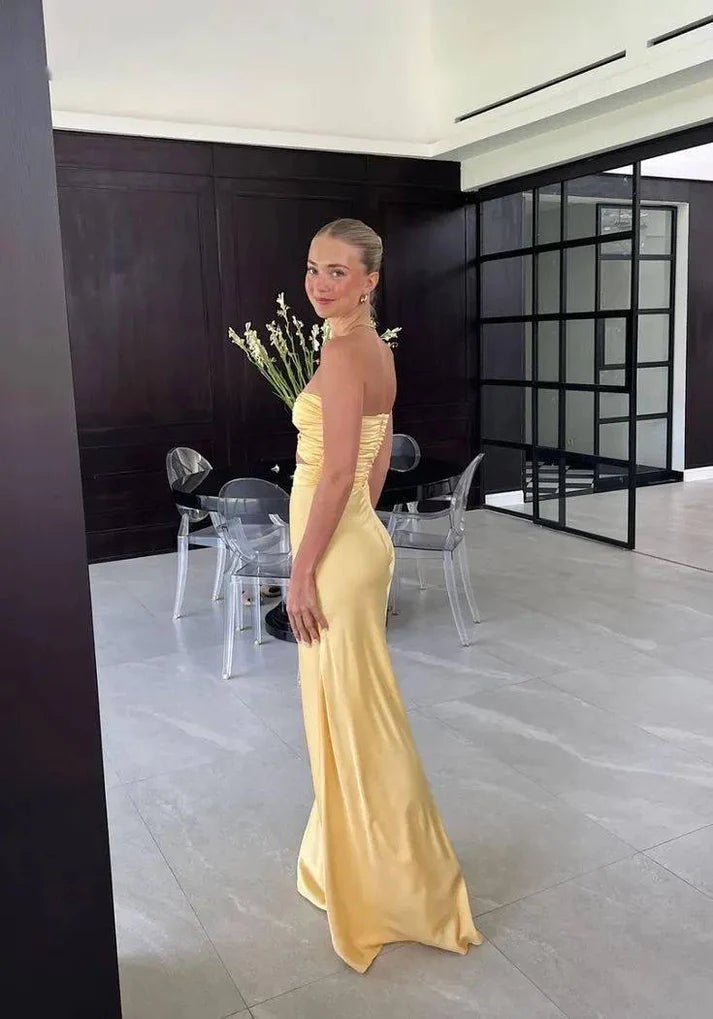 Sexy Yellow Mermaid Sleeveless Long Prom Dress, AST898 - Asteria