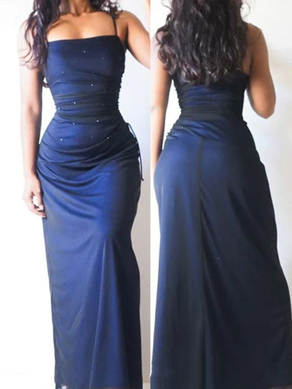 Sheath Blue Mermaid Long Prom Dress, Black Chiffon Evening Party Gown, AST1032