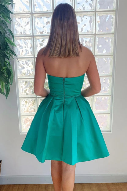 Short Strapless Green Prom Dresses with Pockets, Strapless Short Green Formal Homecoming Dresses,AST1285