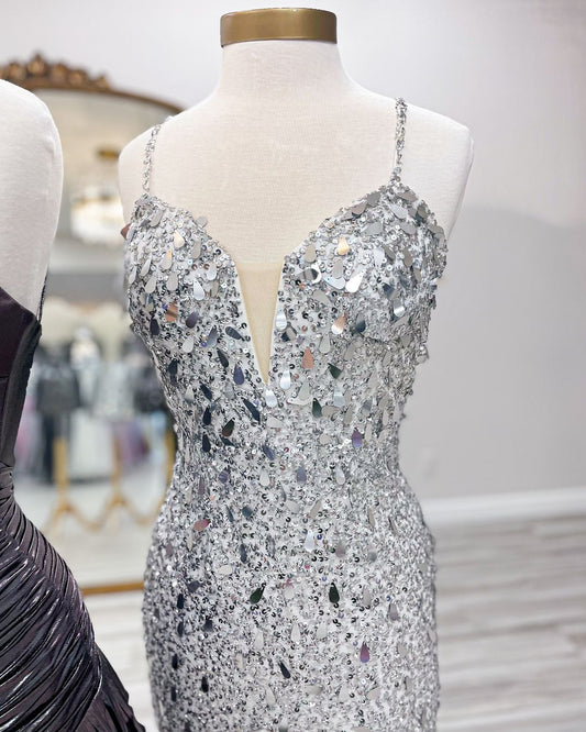 Silver Sequin Homecoming Dresses, AST1389