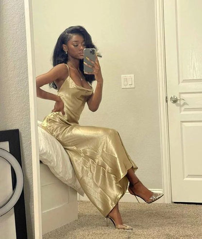 Simple Gold Mermaid Prom Dress, Black Girl Party Dress, AST888 - Asteria