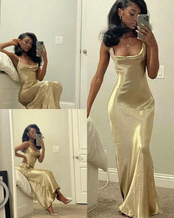 Simple Gold Mermaid Prom Dress, Black Girl Party Dress, AST888 - Asteria