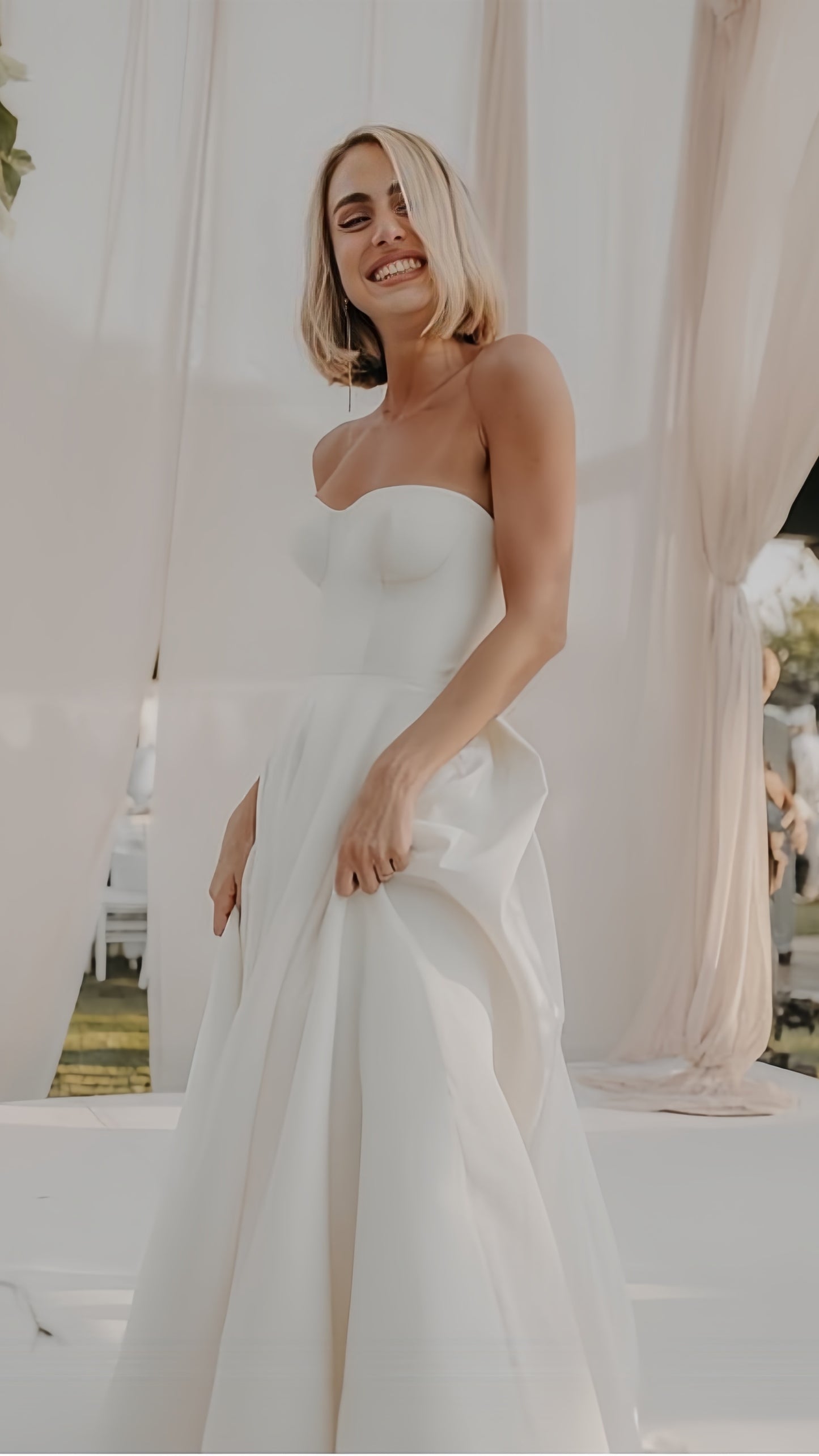 Simple Ivory/White Wedding Dresses Satin A-line Bridal Gown,AST2151