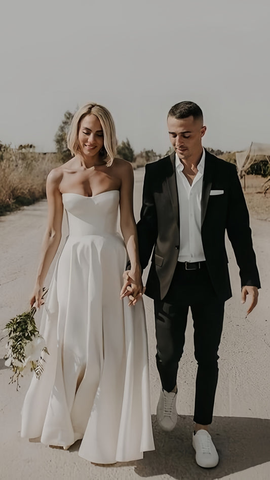 Simple Ivory/White Wedding Dresses Satin A-line Bridal Gown,AST2151