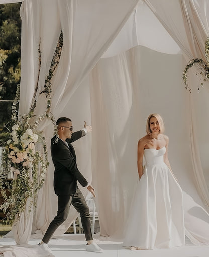 Simple Ivory/White Wedding Dresses Satin A-line Bridal Gown,AST2151