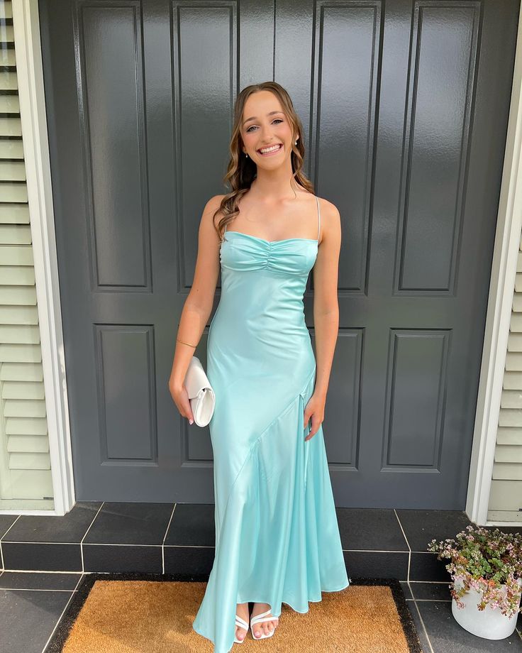 Straps Yellow Silk Long Dress with Slit