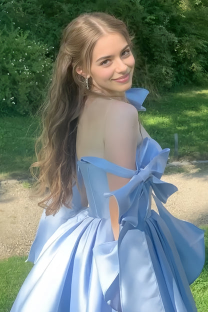 Sky Blue A-Line Homecoming Dresses Bowknot Straps Hoco Graduation Dress,AST2013