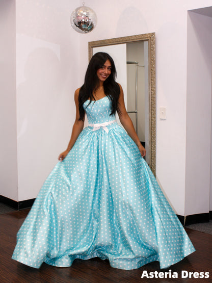 Sky Blue A-Line Polka Dots Long Prom Dresses, Evening Gown