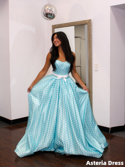 Sky Blue A-Line Polka Dots Long Prom Dresses, Evening Gown