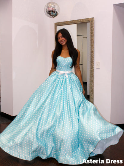 Sky Blue A-Line Polka Dots Long Prom Dresses, Evening Gown