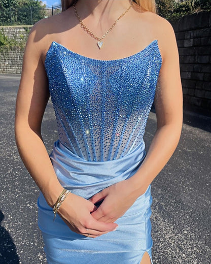 Sky Blue Beaded Homecoming Dresses Sleeveless Mini Party Dresses, AST1426