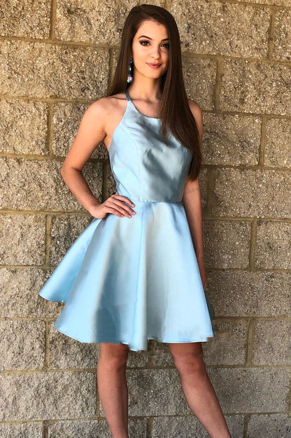 Sky Blue Sleeveless A-Line Mini Homecoming Dresses, AST985