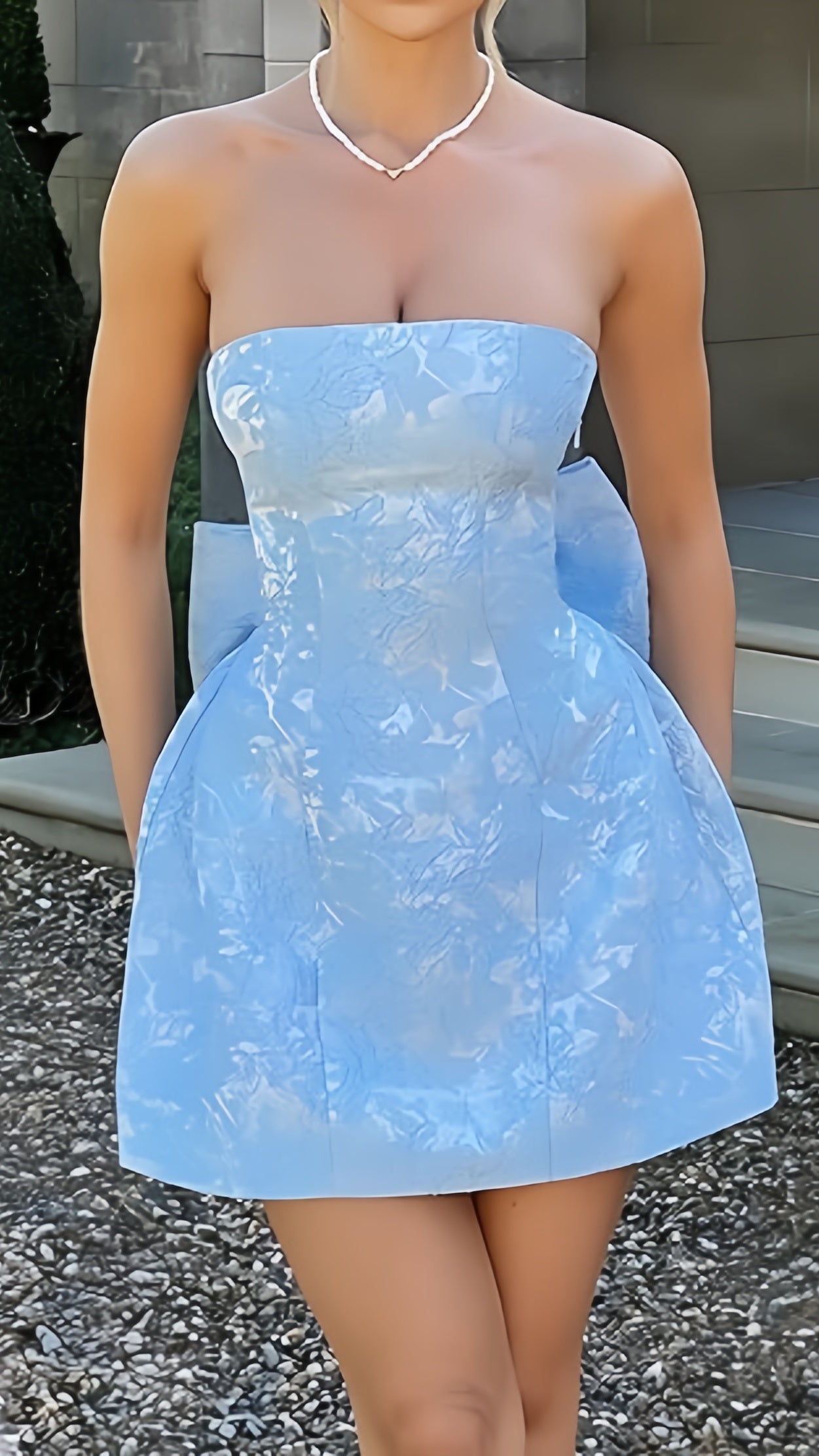 Sky Blue Floral Homecoming Dresses With Bowknot, AST2035