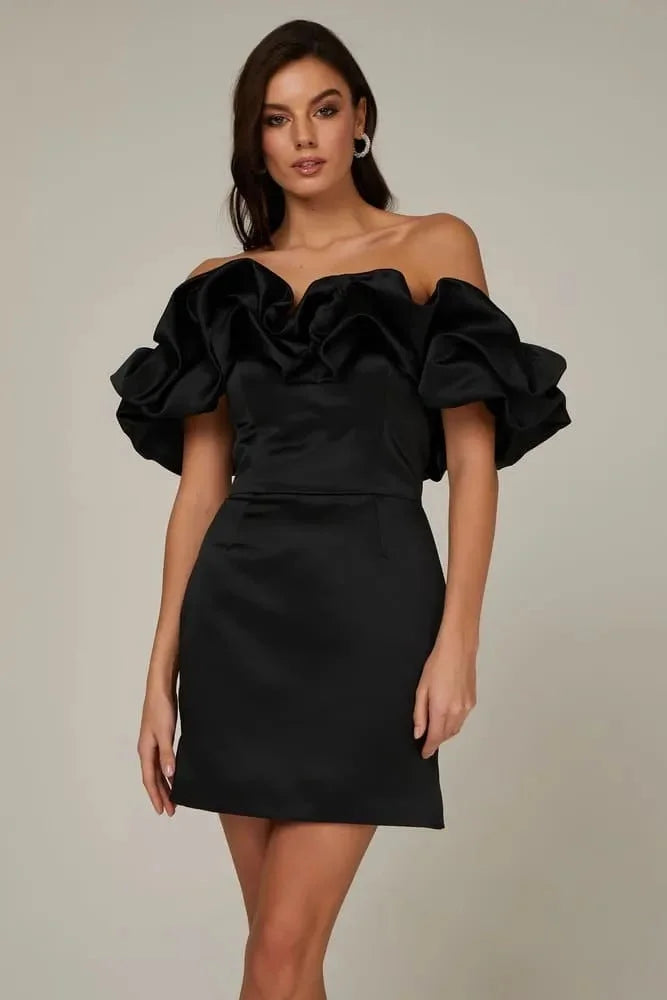 Solid color strapless off-the-shoulder homecoming dress with earrings,AST967