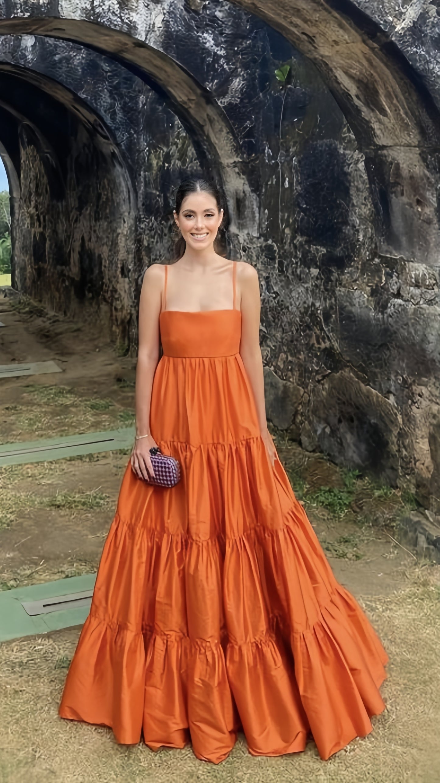 Spaghetti Straps A-line Prom Dresses Orange Evening Party Ball Gown,AST2256