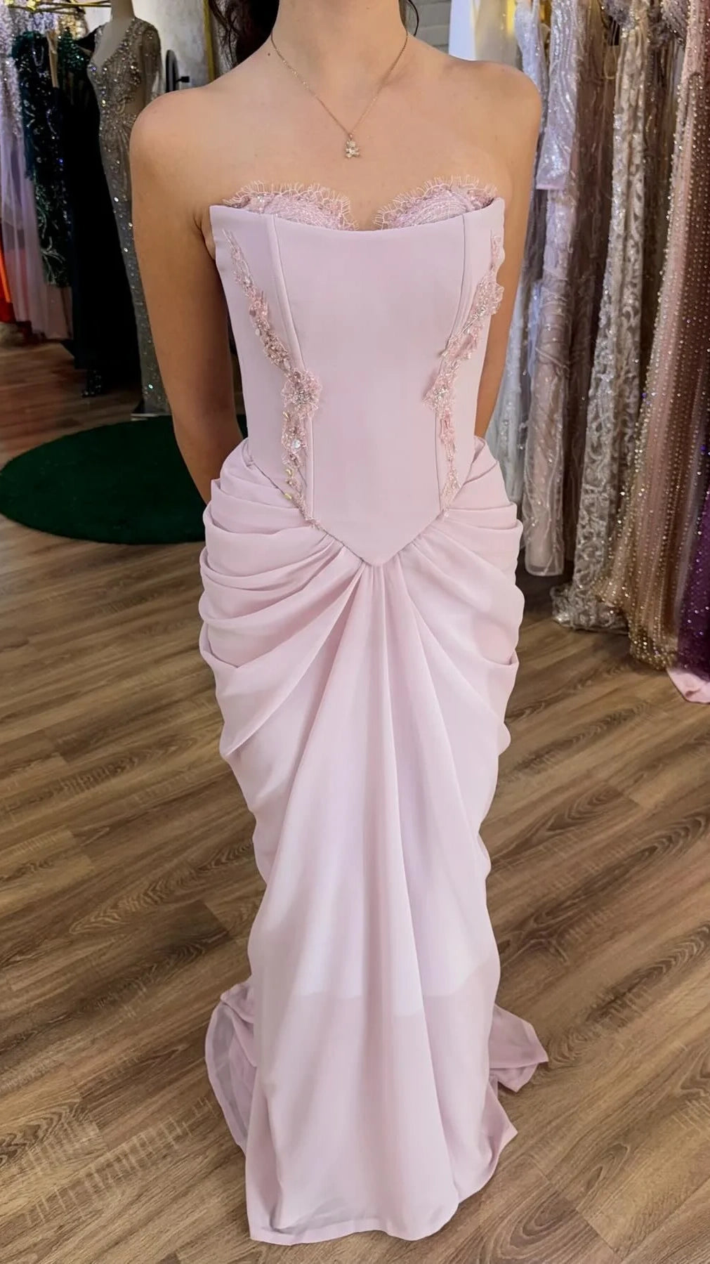 Light Pink Bodycon Prom Dresses Appliques Mermaid Evening Dance Dress,AST2189