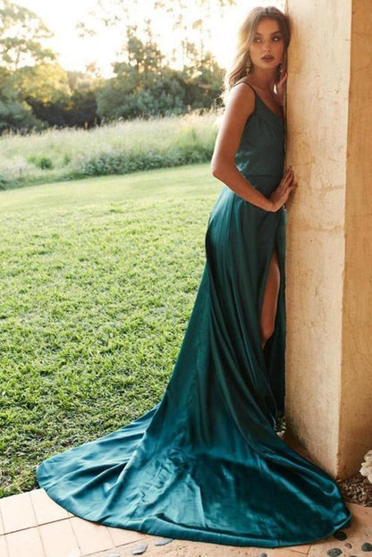 Spaghetti Straps Dark Green Long Prom Dress,AST963