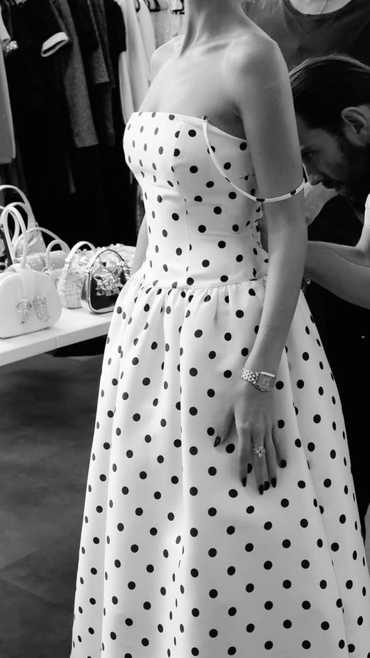 Spaghetti Straps Dots A-line Party Dresses Ankle Length Prom Dress,AST1871
