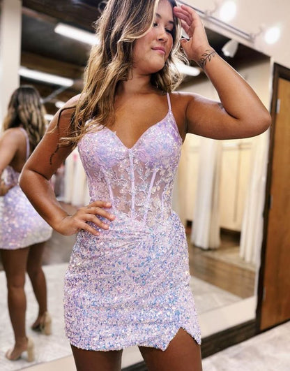 Spaghetti Straps Lace Homecoming Dress, Bodycon Mini Party Cocktail Dress, AST1042