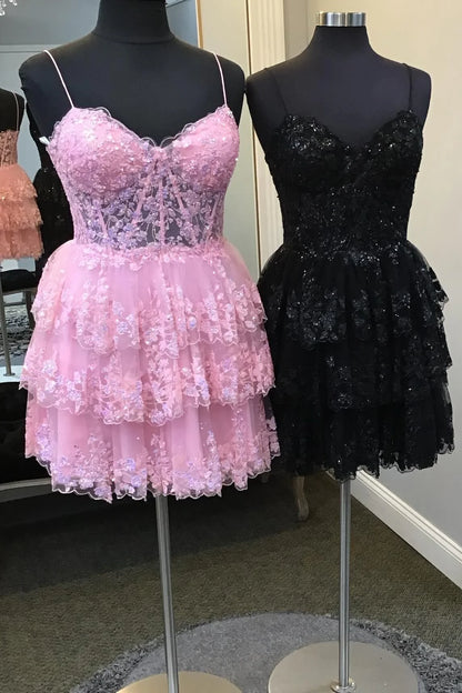 Spaghetti Straps Lace Homecoming Dresses Mini Party Gown, AST1353