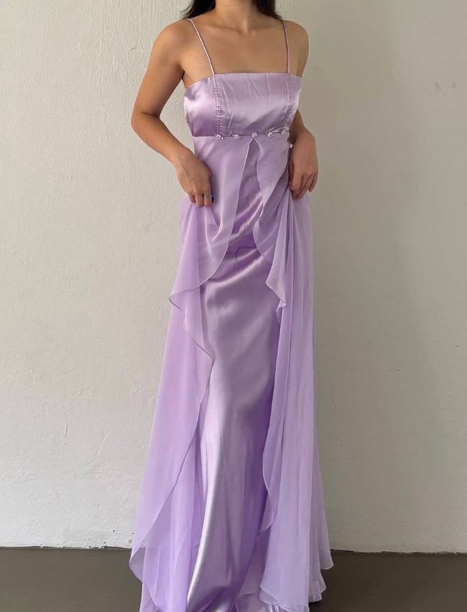 Spaghetti Straps Lilac Sheath Long Prom Dresses Party Outfits,AST2074