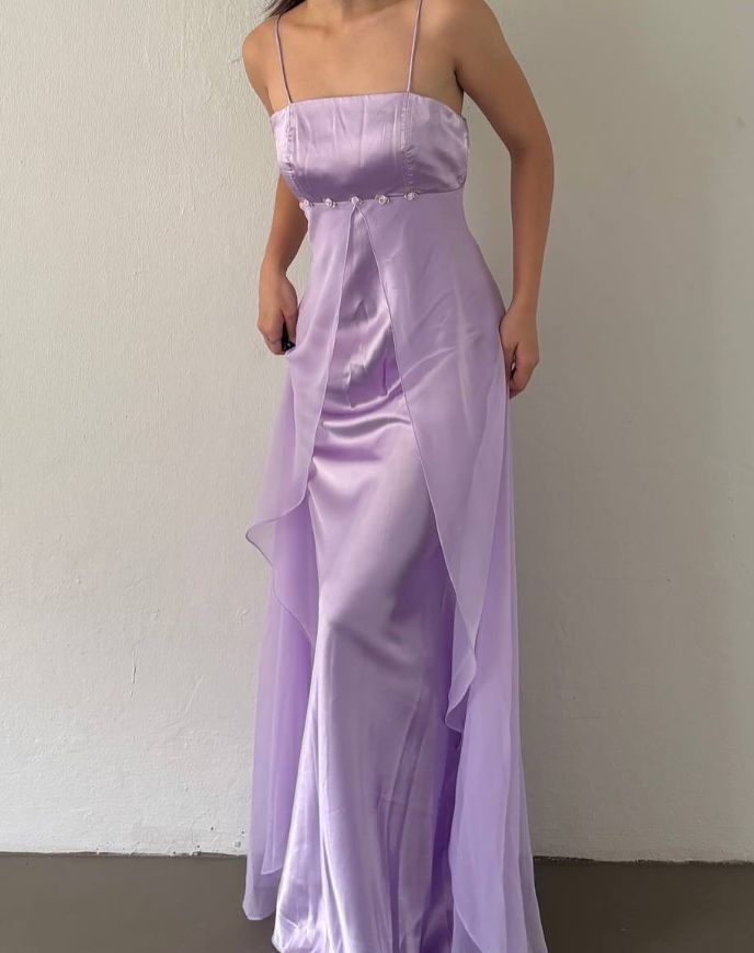 Spaghetti Straps Lilac Sheath Long Prom Dresses Party Outfits,AST2074
