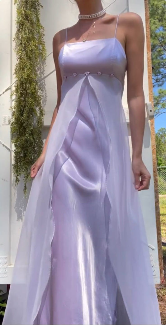 Spaghetti Straps Lilac Sheath Long Prom Dresses Party Outfits,AST2074