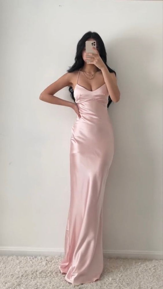 Spaghetti Straps Mermaid Light Pink Prom Dress Floor Length Dress, AST911 - Asteria