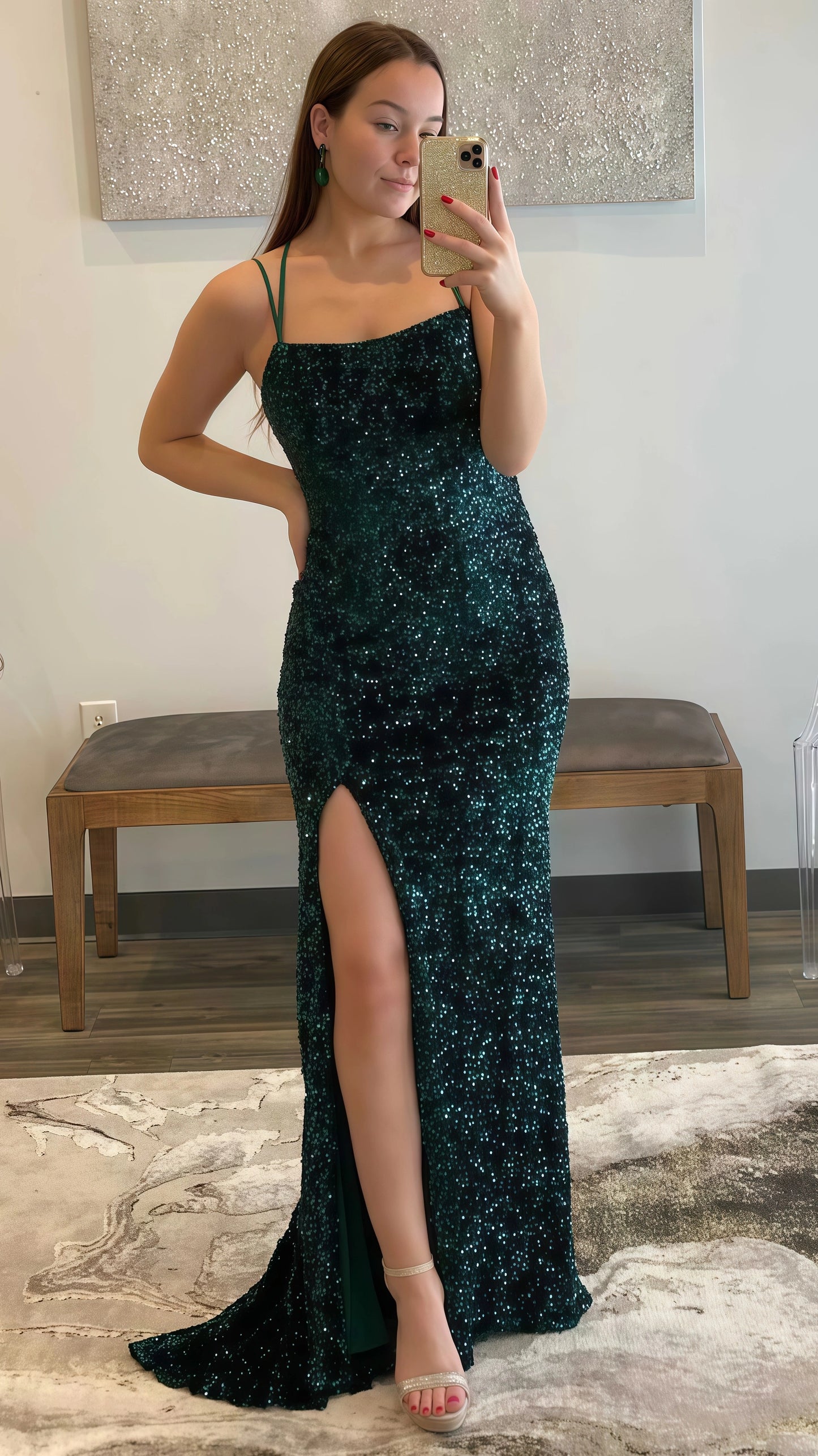 Spaghetti Straps Mermaid Long Prom Dress, Sequin Birthday Party Dress,AST1620