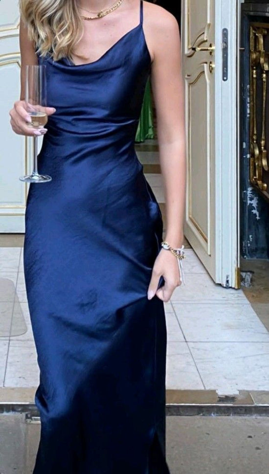Spaghetti Straps Satin Mermaid Long Prom Dress with Lace Appliques main image 1