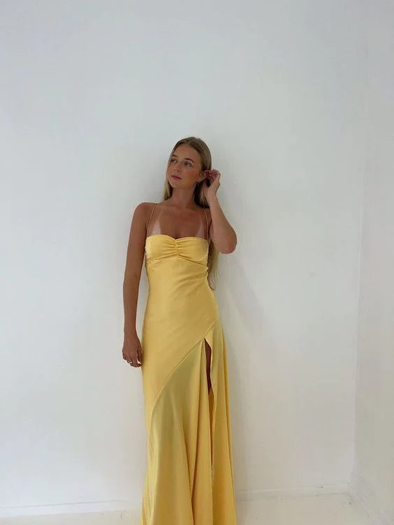 Spaghetti Straps Mermaid Prom Dress Yellow Party Dress Lilac Prom Dresses, AST892 - Asteria