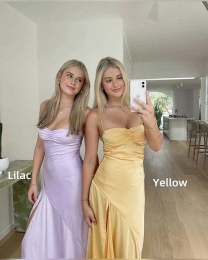 Spaghetti Straps Mermaid Prom Dress Yellow Party Dress Lilac Prom Dresses, AST892 - Asteria