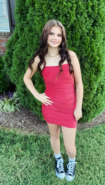 Spaghetti Straps Tight Homecoming Dress Soft Celebrity Dress, AST1447