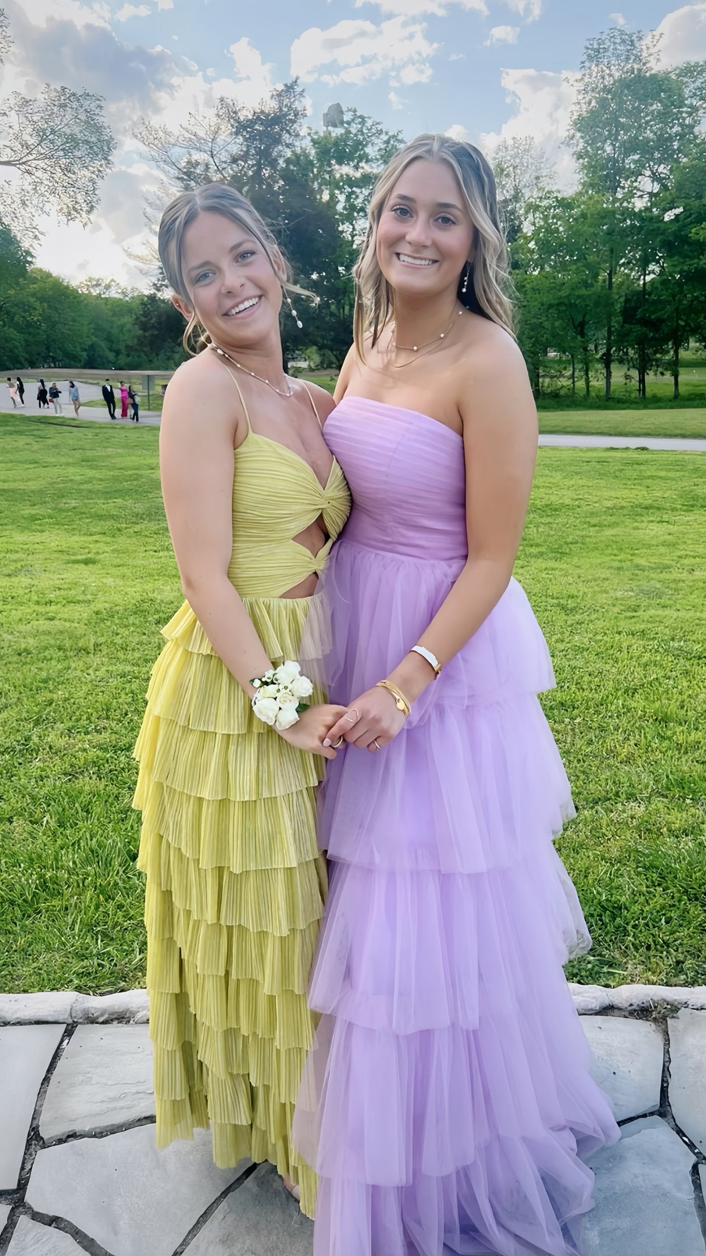 Spaghetti Straps Yellow Tiered Ruffles Long Prom Dress, AST1579