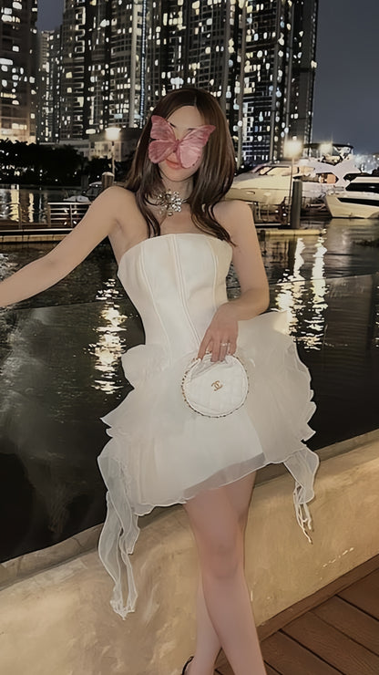 Strapless White Chiffon Homecoming Dresses Mini Dance Party Dress, AST1946