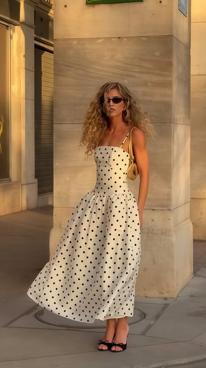 Spaghetti Straps Dots A-line Party Dresses Ankle Length Prom Dress,AST1871