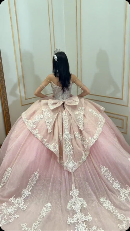 Sparkle Ball Gown Appliques Pink Quinceanera Dresses, Sweet 16 Dress,AST2119