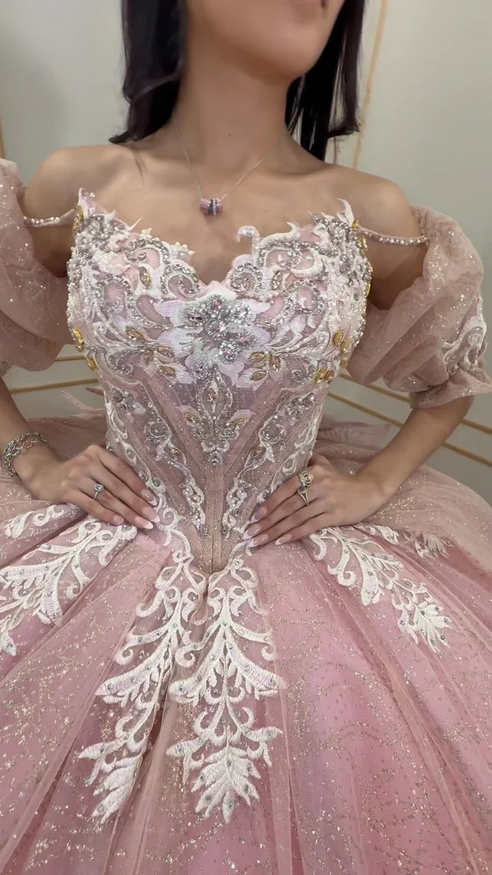 Sparkle Ball Gown Appliques Pink Quinceanera Dresses, Sweet 16 Dress,AST2119