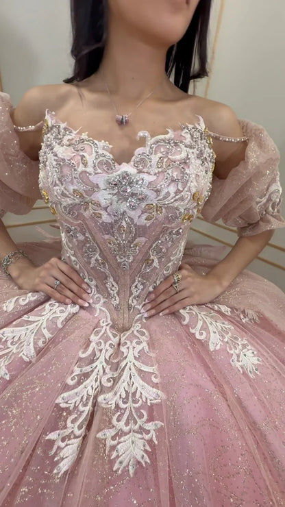 Sparkle Ball Gown Appliques Pink Quinceanera Dresses, Sweet 16 Dress,AST2119