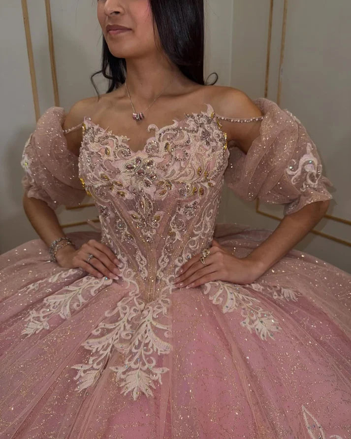 Sparkle Ball Gown Appliques Pink Quinceanera Dresses, Sweet 16 Dress,AST2119