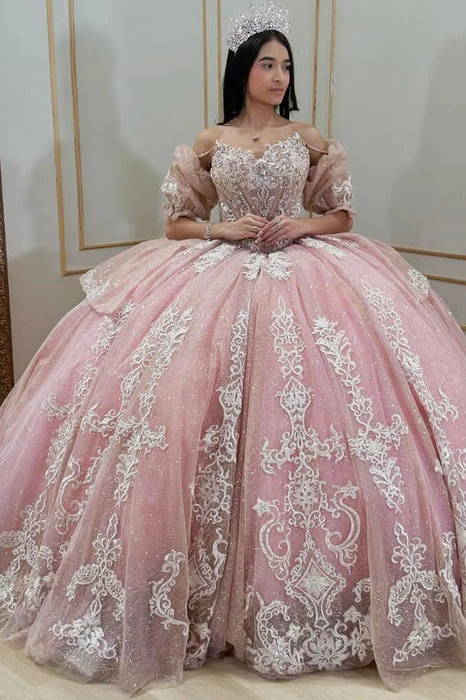 Sparkle Ball Gown Appliques Pink Quinceanera Dresses, Sweet 16 Dress,AST2119